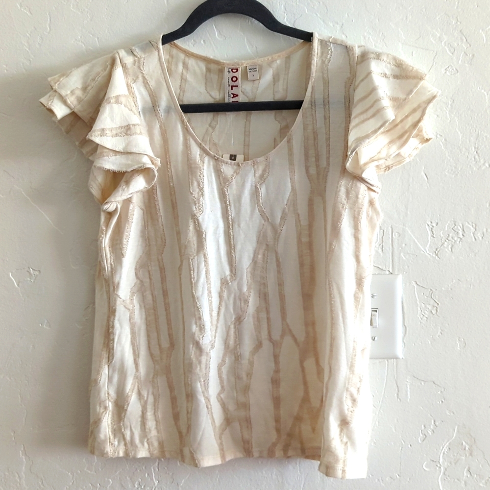 NWT Dolan by Anthropologie Neutral Ruffled Flutter Sleeve Blouse Shirt Top Sz S